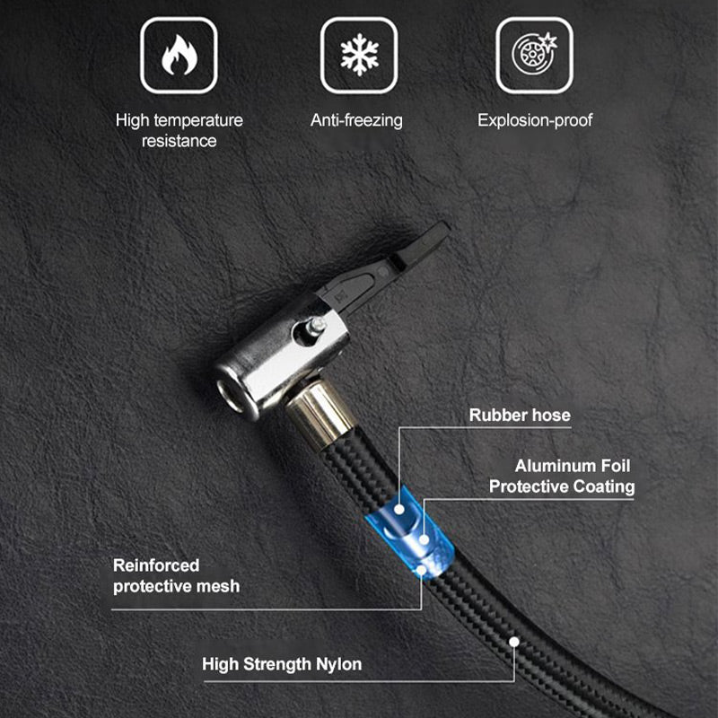 Portable Tire Inflator with Pressure Gauge & 3 Nozzles