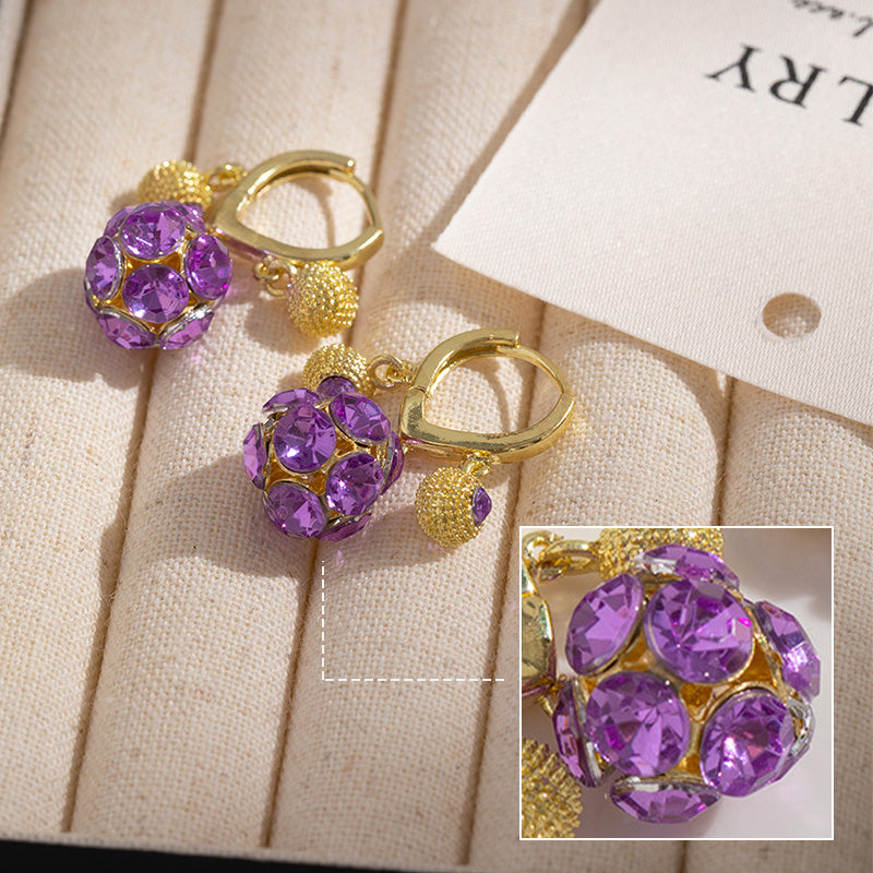 Vintage Gold-Plated Hoop Earrings with Purple Crystal Sphere