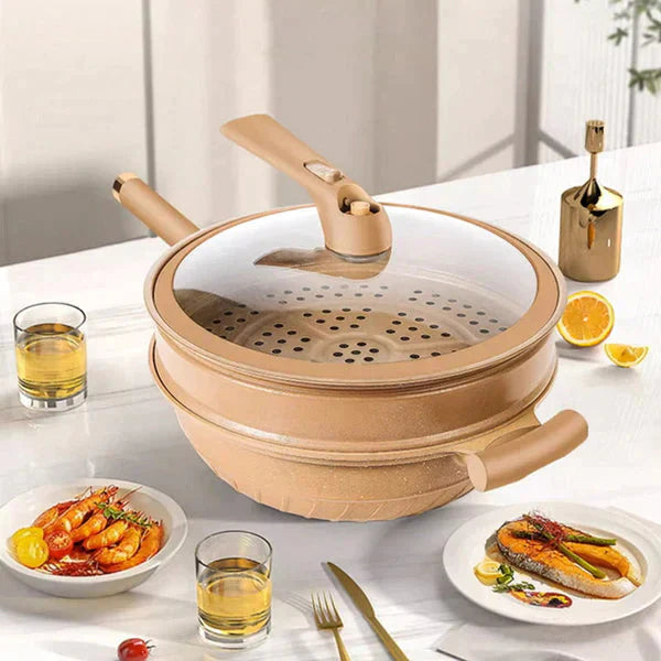 🔥Free Shipping🔥 Non-Stick Clay Wok With Steamer Basket