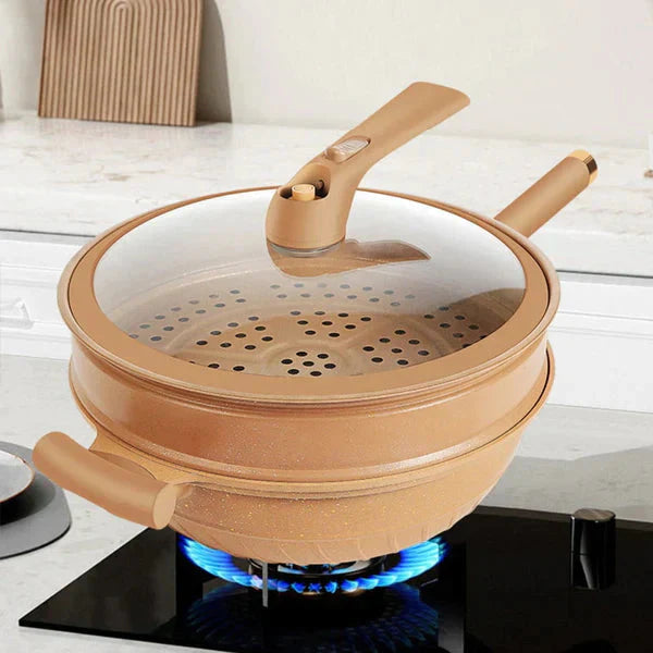 🔥Free Shipping🔥 Non-Stick Clay Wok With Steamer Basket