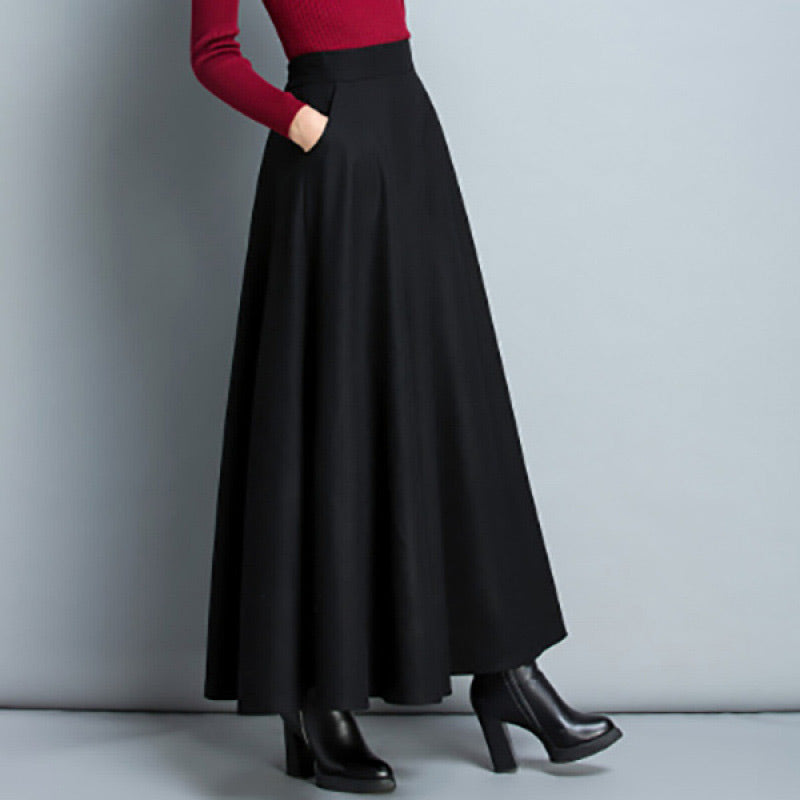 Solid Color High-Waist A-Line Midi Skirt