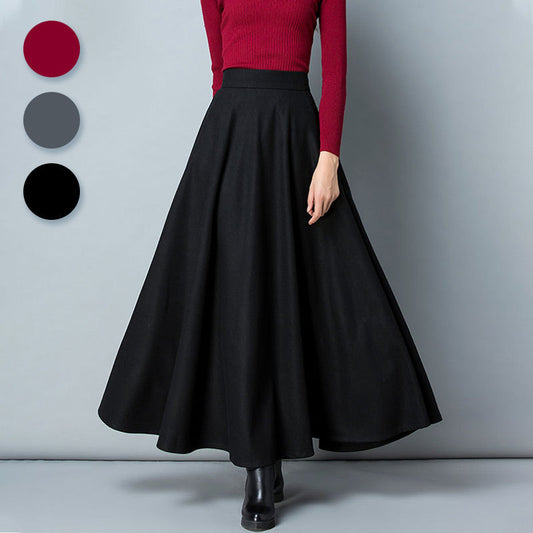 Solid Color High-Waist A-Line Midi Skirt