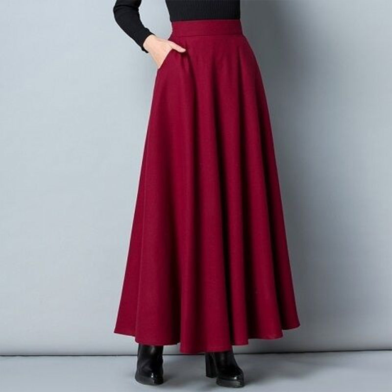 Solid Color High-Waist A-Line Midi Skirt