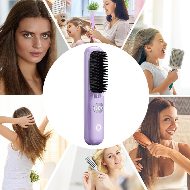 🔥 Hot Selling 🔥Cordless Hair Straightener Brush with LED Display